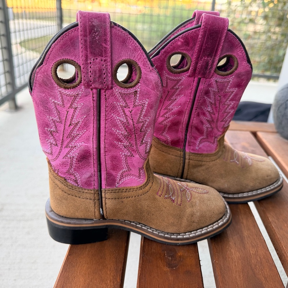 Kids Two-Tone Western Pull-On Boots - Pink and Brown